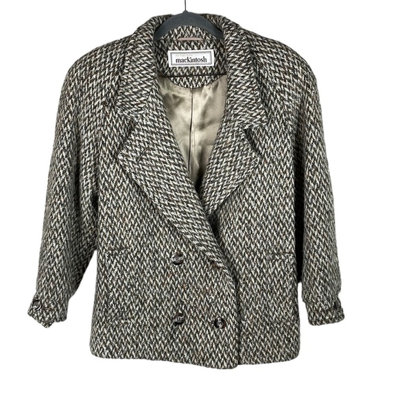 Vintage Mackintosh Heavy Knit Wool Jacket Blazer Marled Tan Brown Sz 6P - Picture 1 of 12